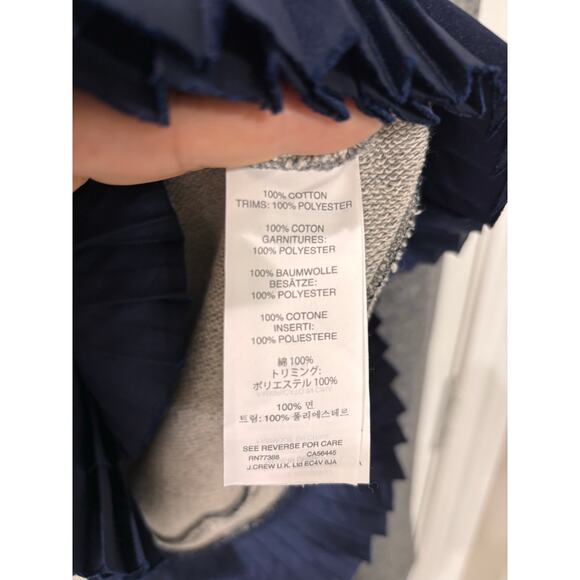 J.Crew Heather Grey Sweater with Navy Ruffled Trim Size Medium - Picture 8 of 9